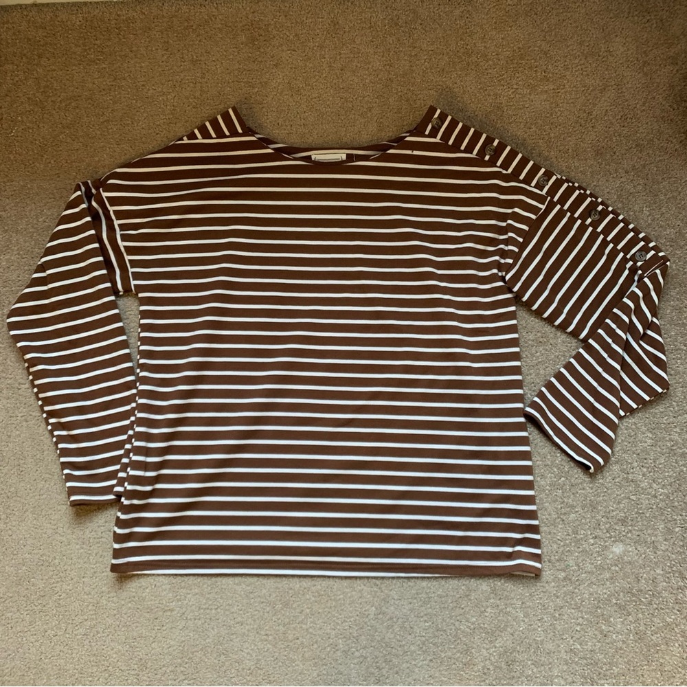 Loveriche Brown and White Striped Shirt